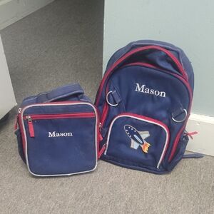 Pottery Barn Kids Blue and Red Rocket Backpack Set
